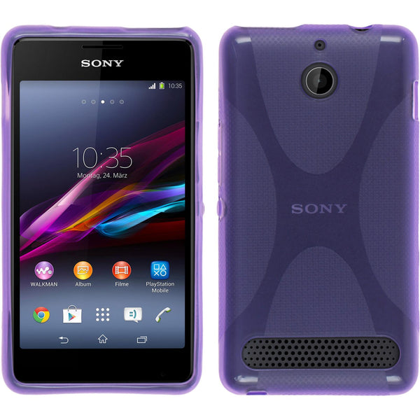 PhoneNatic Case kompatibel mit Sony Xperia E1 - lila Silikon Hülle X-Style + 2 Schutzfolien