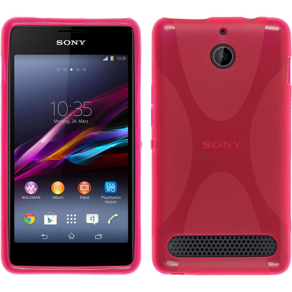 PhoneNatic Case kompatibel mit Sony Xperia E1 - pink Silikon Hülle X-Style + 2 Schutzfolien