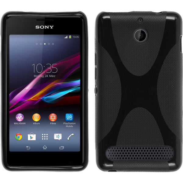 PhoneNatic Case kompatibel mit Sony Xperia E1 - schwarz Silikon Hülle X-Style + 2 Schutzfolien