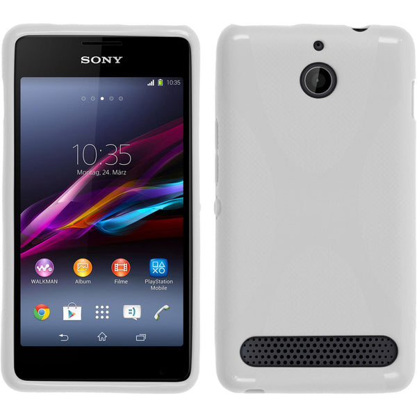 PhoneNatic Case kompatibel mit Sony Xperia E1 - weiﬂ Silikon Hülle X-Style + 2 Schutzfolien