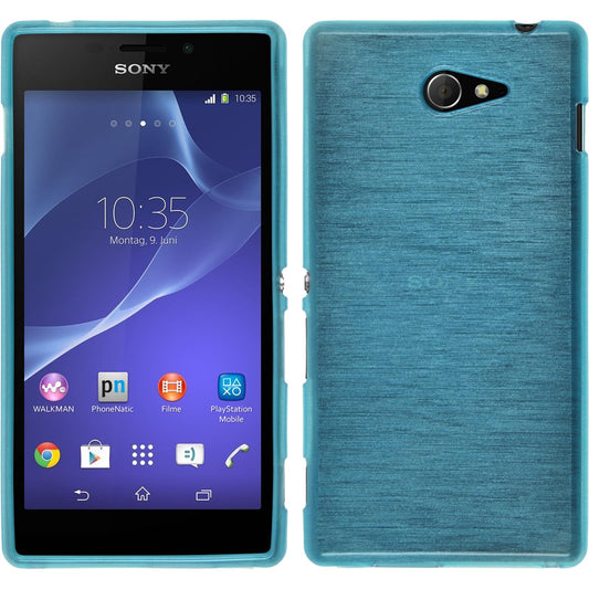 PhoneNatic Case kompatibel mit Sony Xperia M2 - blau Silikon Hülle brushed + 2 Schutzfolien