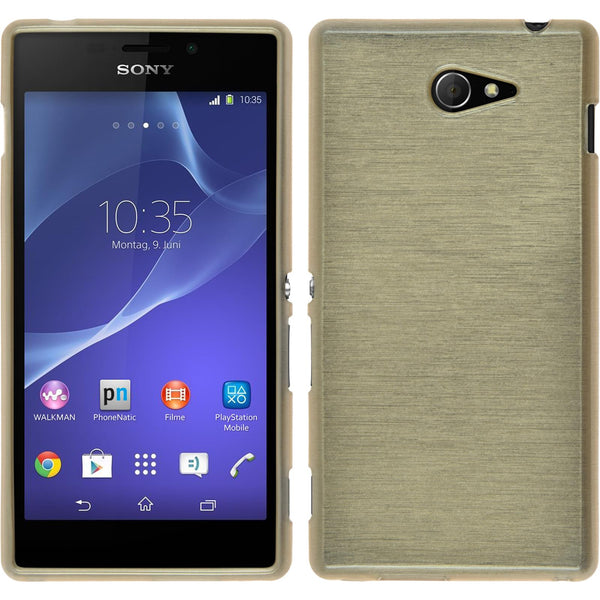 PhoneNatic Case kompatibel mit Sony Xperia M2 - gold Silikon Hülle brushed + 2 Schutzfolien