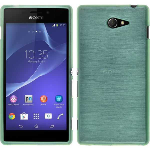 PhoneNatic Case kompatibel mit Sony Xperia M2 - grün Silikon Hülle brushed + 2 Schutzfolien