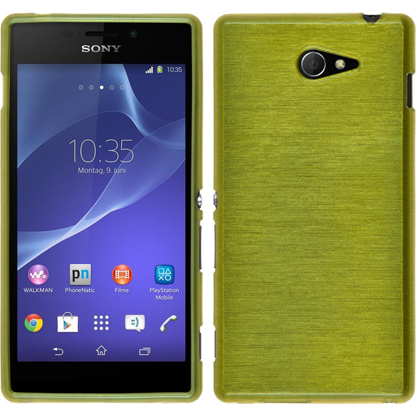 PhoneNatic Case kompatibel mit Sony Xperia M2 - pastellgrün Silikon Hülle brushed + 2 Schutzfolien