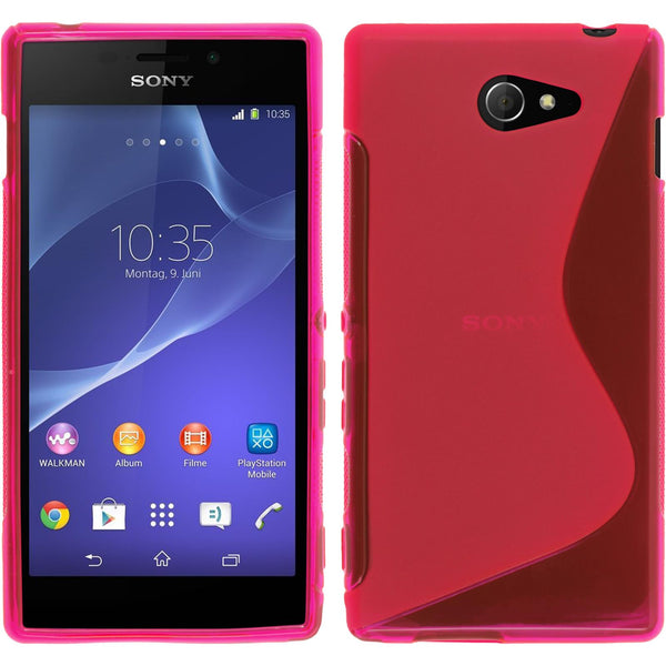 PhoneNatic Case kompatibel mit Sony Xperia M2 - pink Silikon Hülle S-Style + 2 Schutzfolien