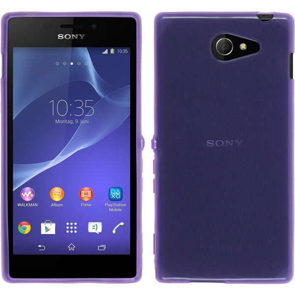 PhoneNatic Case kompatibel mit Sony Xperia M2 - lila Silikon Hülle transparent + 2 Schutzfolien