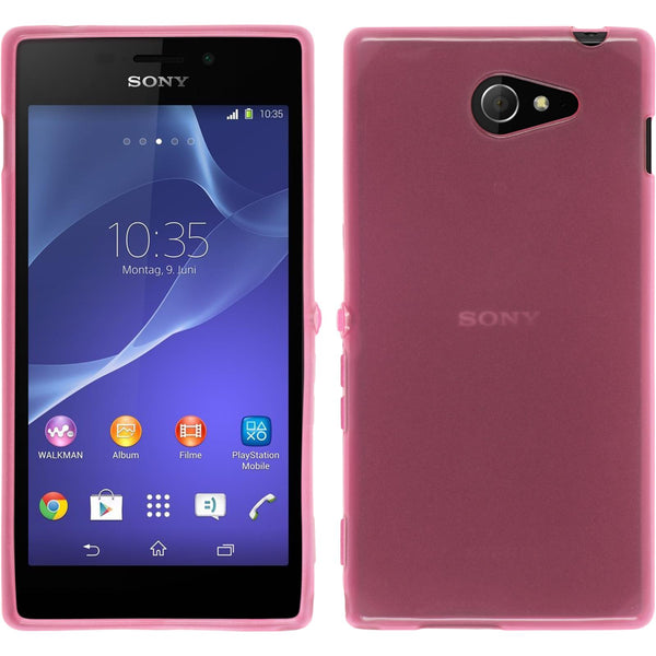 PhoneNatic Case kompatibel mit Sony Xperia M2 - rosa Silikon Hülle transparent + 2 Schutzfolien