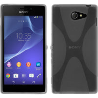 PhoneNatic Case kompatibel mit Sony Xperia M2 - grau Silikon Hülle X-Style + 2 Schutzfolien