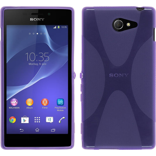 PhoneNatic Case kompatibel mit Sony Xperia M2 - lila Silikon Hülle X-Style + 2 Schutzfolien
