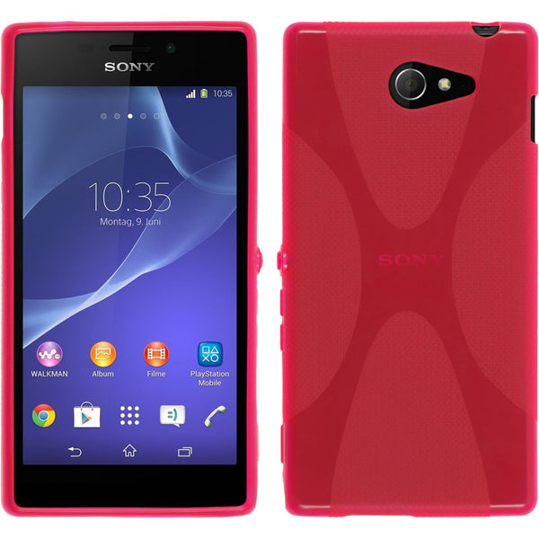 PhoneNatic Case kompatibel mit Sony Xperia M2 - pink Silikon Hülle X-Style + 2 Schutzfolien