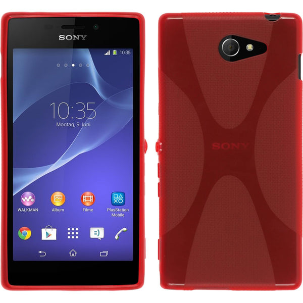 PhoneNatic Case kompatibel mit Sony Xperia M2 - rot Silikon Hülle X-Style + 2 Schutzfolien