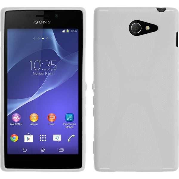 PhoneNatic Case kompatibel mit Sony Xperia M2 - weiß Silikon Hülle X-Style + 2 Schutzfolien