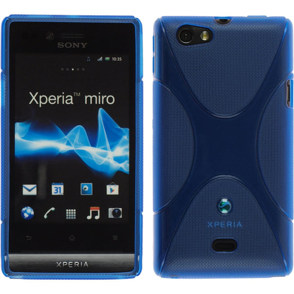 PhoneNatic Case kompatibel mit Sony Xperia miro - blau Silikon Hülle X-Style + 2 Schutzfolien