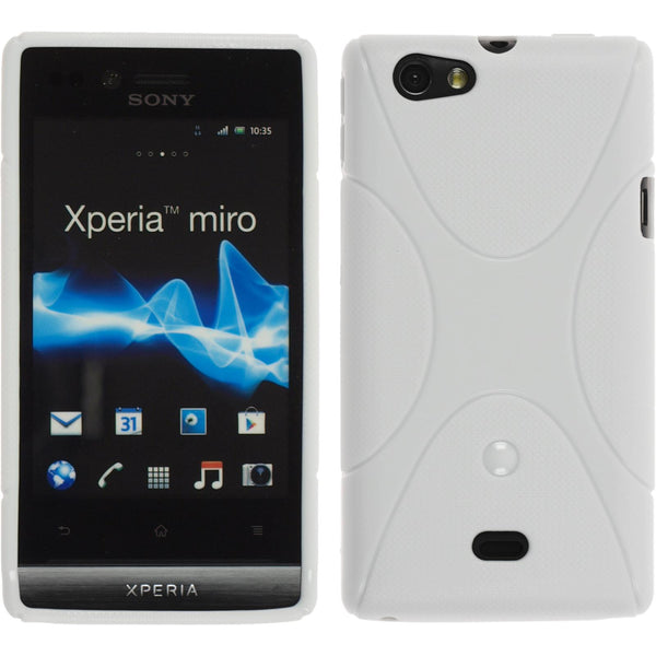 PhoneNatic Case kompatibel mit Sony Xperia miro - weiß Silikon Hülle X-Style + 2 Schutzfolien