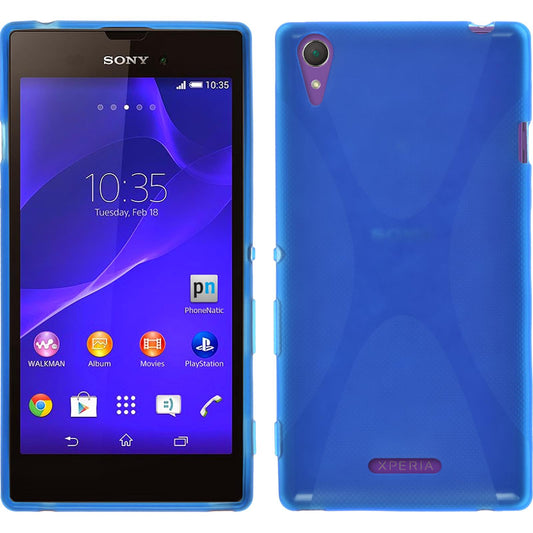 PhoneNatic Case kompatibel mit Sony Xperia T3 - blau Silikon Hülle X-Style + 2 Schutzfolien