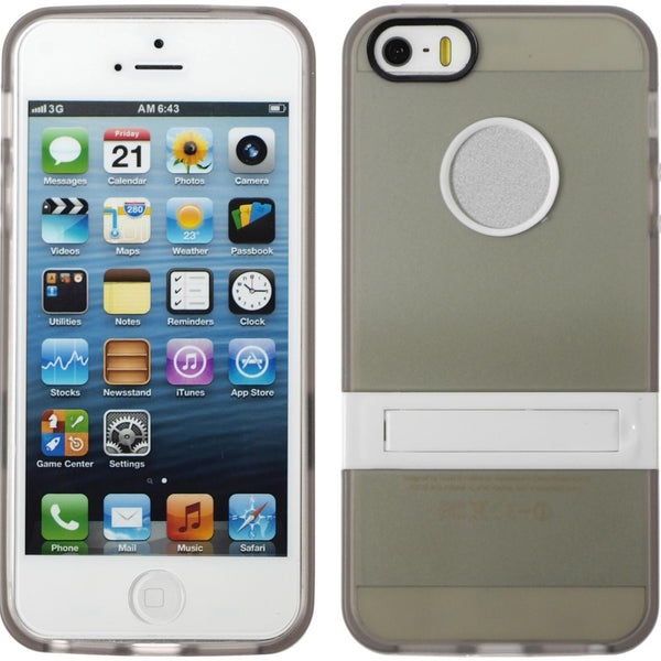 PhoneNatic Case kompatibel mit Apple iPhone 5 / 5s / SE - grau Silikon Hülle Aufstellbar + 2 Schutzfolien
