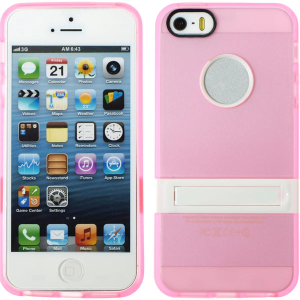 PhoneNatic Case kompatibel mit Apple iPhone 5 / 5s / SE - rosa Silikon Hülle Aufstellbar + 2 Schutzfolien