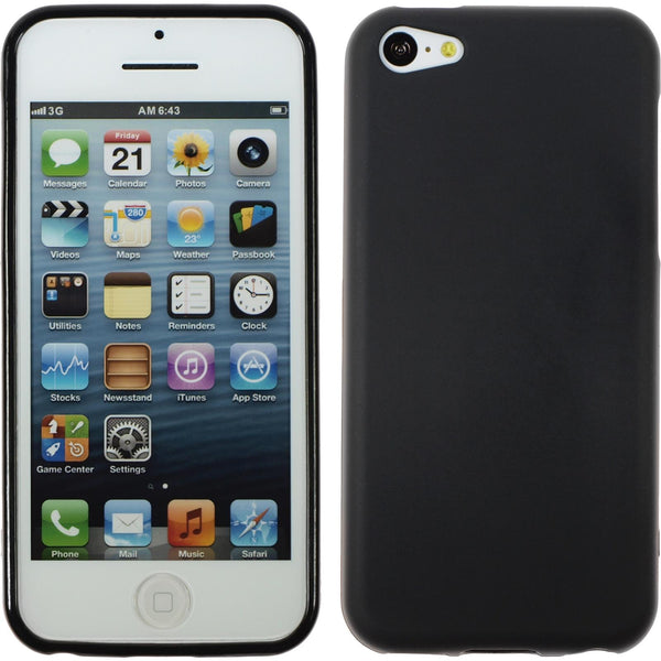 PhoneNatic Case kompatibel mit Apple iPhone 5c - schwarz Silikon Hülle matt + 2 Schutzfolien