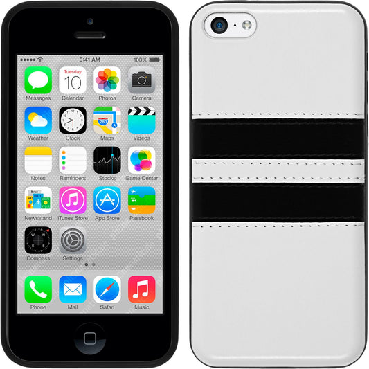 PhoneNatic Case kompatibel mit Apple iPhone 5c - weiﬂ Silikon Hülle Stripes + 2 Schutzfolien
