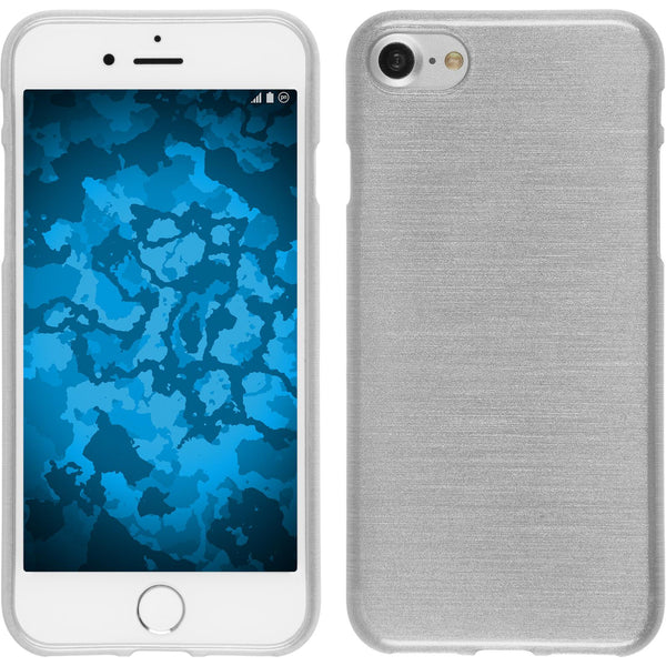 PhoneNatic Case kompatibel mit Apple iPhone 8 - weiﬂ Silikon Hülle brushed + 2 Schutzfolien