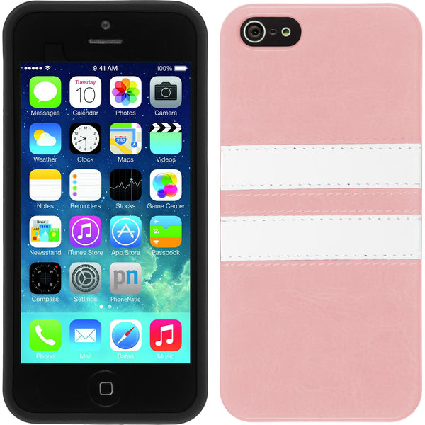 PhoneNatic Case kompatibel mit Apple iPhone SE 2016 (1.Gen) - rosa Silikon Hülle Stripes + 2 Schutzfolien