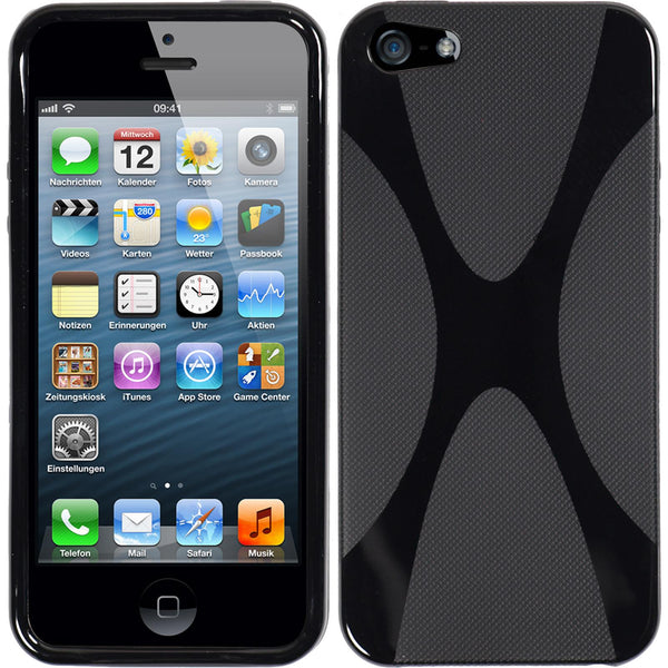 PhoneNatic Case kompatibel mit Apple iPhone SE 2016 (1.Gen) - schwarz Silikon Hülle X-Style + 2 Schutzfolien