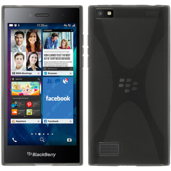 PhoneNatic Case kompatibel mit BlackBerry Leap - grau Silikon Hülle X-Style + 2 Schutzfolien