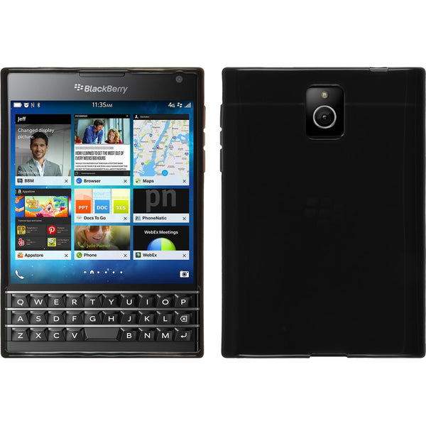 PhoneNatic Case kompatibel mit BlackBerry Q30 - schwarz Silikon Hülle transparent + 2 Schutzfolien