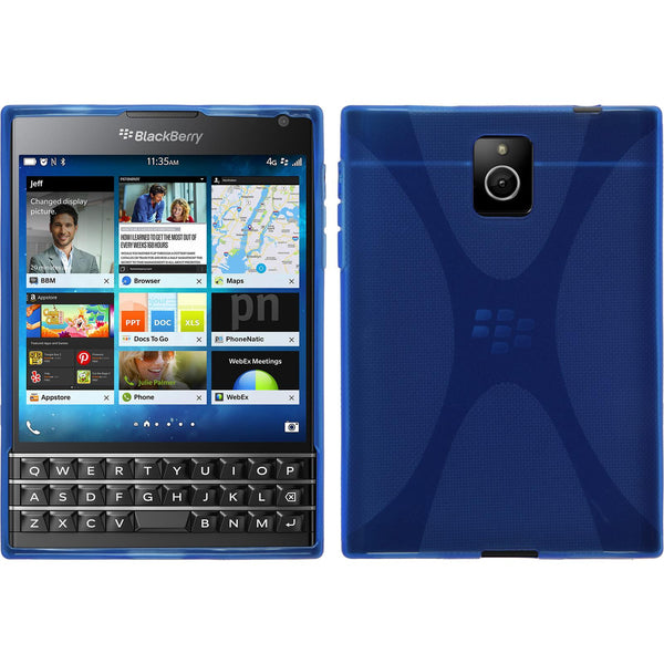 PhoneNatic Case kompatibel mit BlackBerry Q30 - blau Silikon Hülle X-Style + 2 Schutzfolien