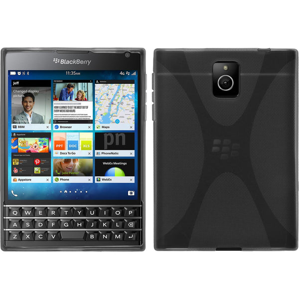 PhoneNatic Case kompatibel mit BlackBerry Q30 - grau Silikon Hülle X-Style + 2 Schutzfolien