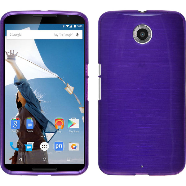 PhoneNatic Case kompatibel mit Google Nexus 6 - lila Silikon Hülle brushed + 2 Schutzfolien