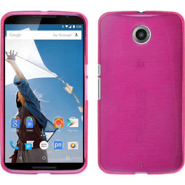 PhoneNatic Case kompatibel mit Google Nexus 6 - pink Silikon Hülle brushed + 2 Schutzfolien