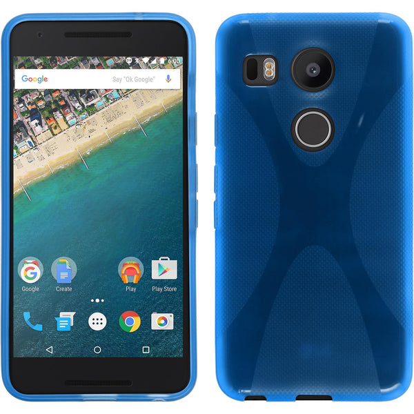 PhoneNatic Case kompatibel mit Google Nexus 5X - blau Silikon Hülle X-Style + 2 Schutzfolien