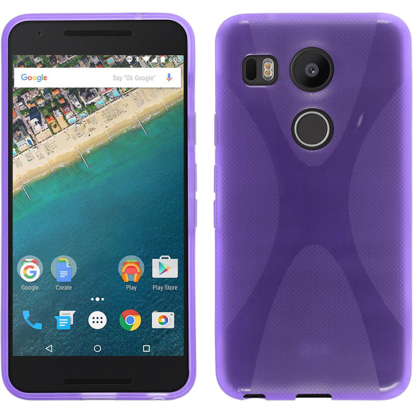 PhoneNatic Case kompatibel mit Google Nexus 5X - lila Silikon Hülle X-Style + 2 Schutzfolien