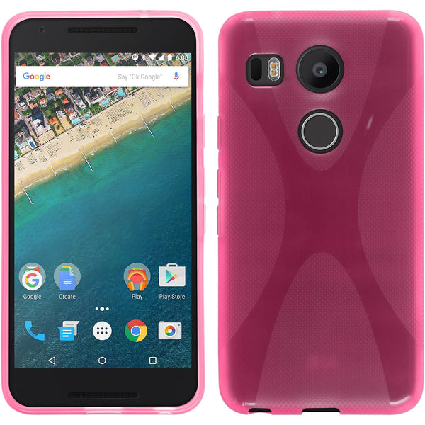 PhoneNatic Case kompatibel mit Google Nexus 5X - pink Silikon Hülle X-Style + 2 Schutzfolien