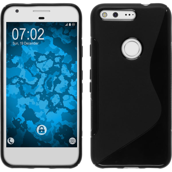 PhoneNatic Case kompatibel mit Google Pixel - schwarz Silikon Hülle S-Style + 2 Schutzfolien