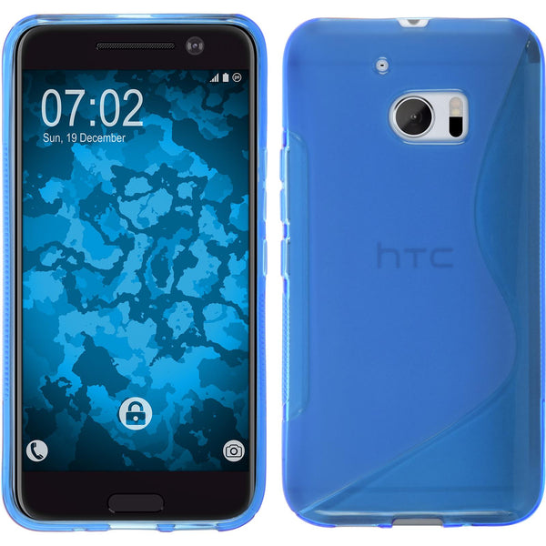 PhoneNatic Case kompatibel mit HTC 10 - blau Silikon Hülle S-Style + 2 Schutzfolien