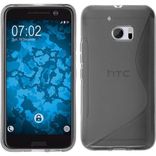 PhoneNatic Case kompatibel mit HTC 10 - grau Silikon Hülle S-Style + 2 Schutzfolien