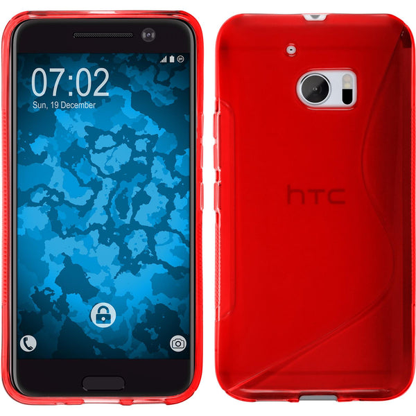 PhoneNatic Case kompatibel mit HTC 10 - rot Silikon Hülle S-Style + 2 Schutzfolien