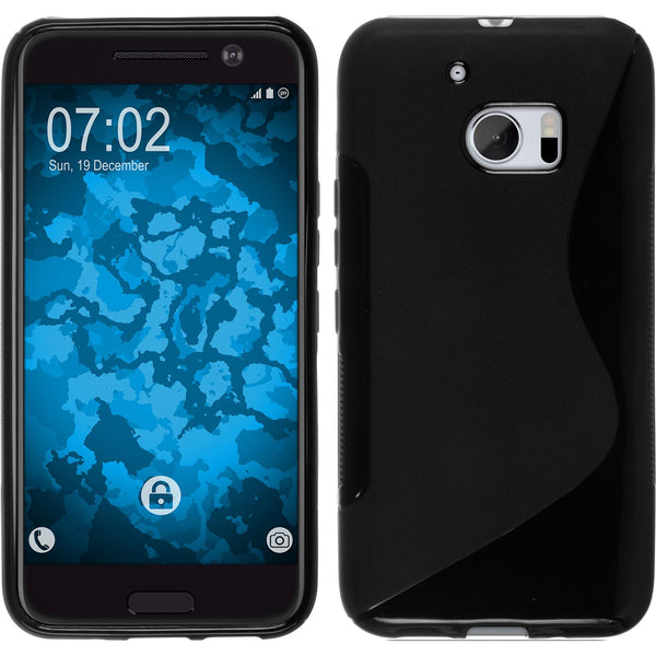 PhoneNatic Case kompatibel mit HTC 10 - schwarz Silikon Hülle S-Style + 2 Schutzfolien