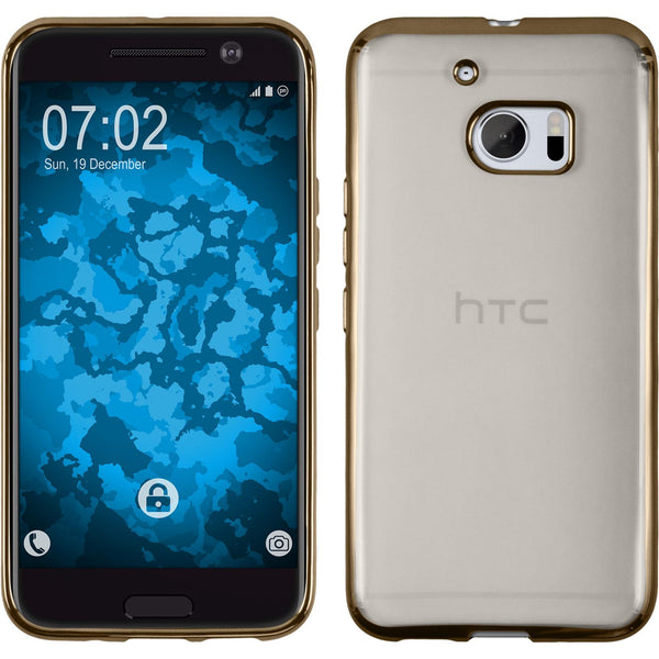 PhoneNatic Case kompatibel mit HTC 10 - gold Silikon Hülle Slim Fit + 2 Schutzfolien