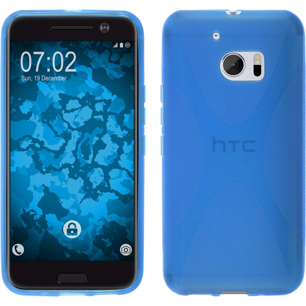 PhoneNatic Case kompatibel mit HTC 10 - blau Silikon Hülle X-Style + 2 Schutzfolien
