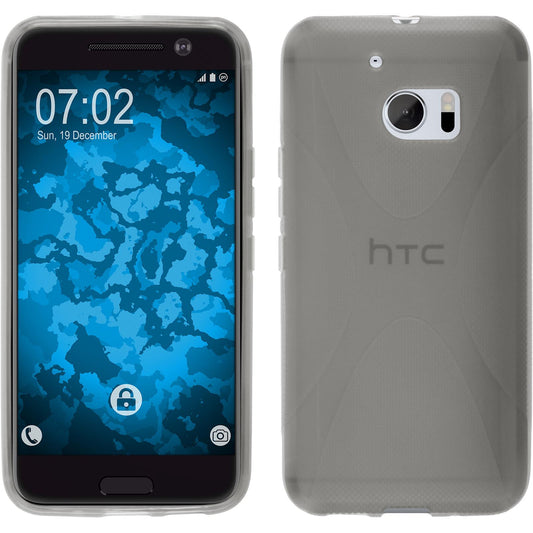 PhoneNatic Case kompatibel mit HTC 10 - grau Silikon Hülle X-Style + 2 Schutzfolien