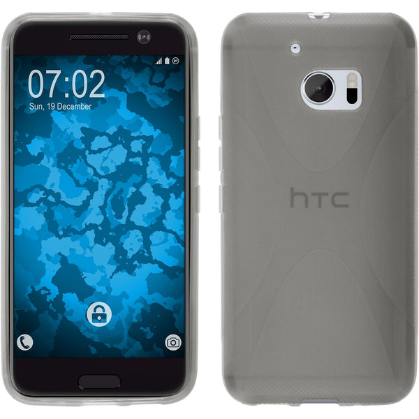 PhoneNatic Case kompatibel mit HTC 10 - grau Silikon Hülle X-Style + 2 Schutzfolien