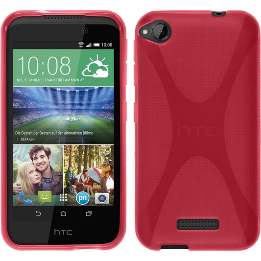 PhoneNatic Case kompatibel mit HTC Desire 320 - pink Silikon Hülle X-Style + 2 Schutzfolien