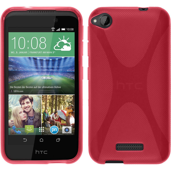 PhoneNatic Case kompatibel mit HTC Desire 320 - pink Silikon Hülle X-Style + 2 Schutzfolien