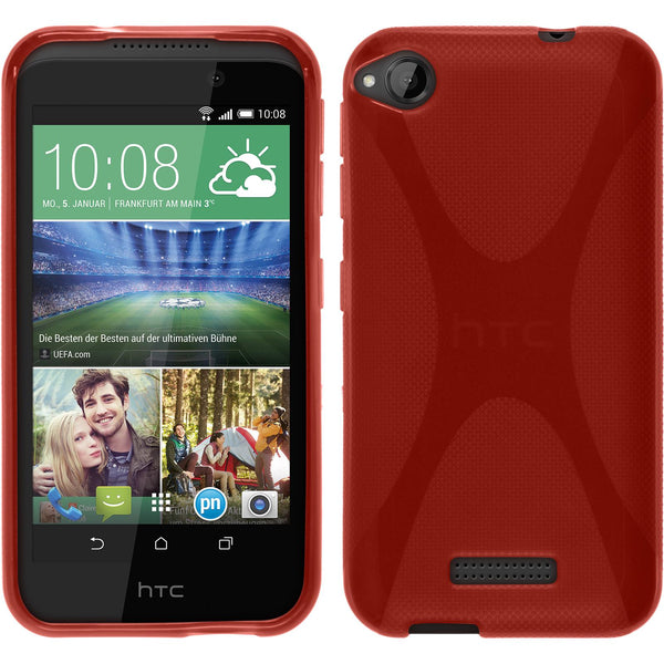 PhoneNatic Case kompatibel mit HTC Desire 320 - rot Silikon Hülle X-Style + 2 Schutzfolien