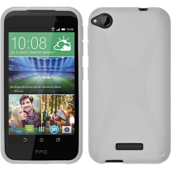 PhoneNatic Case kompatibel mit HTC Desire 320 - weiß Silikon Hülle X-Style + 2 Schutzfolien