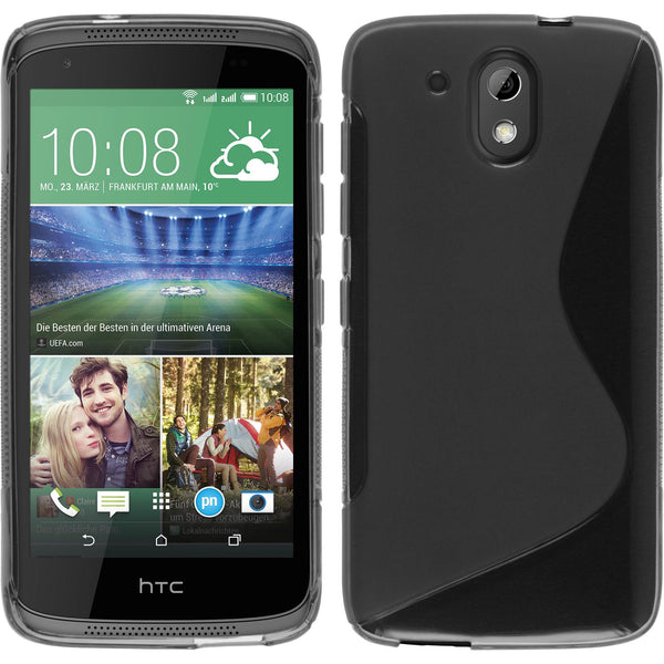 PhoneNatic Case kompatibel mit HTC Desire 326G - grau Silikon Hülle S-Style + 2 Schutzfolien
