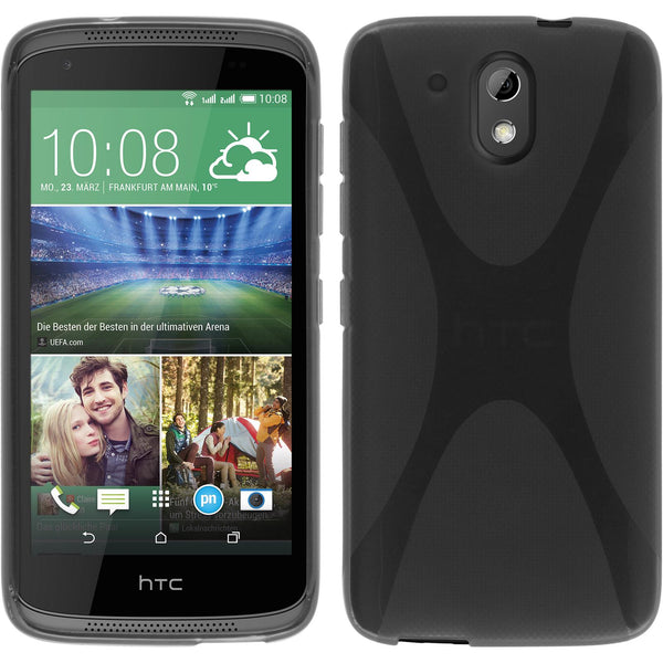 PhoneNatic Case kompatibel mit HTC Desire 326G - grau Silikon Hülle X-Style + 2 Schutzfolien